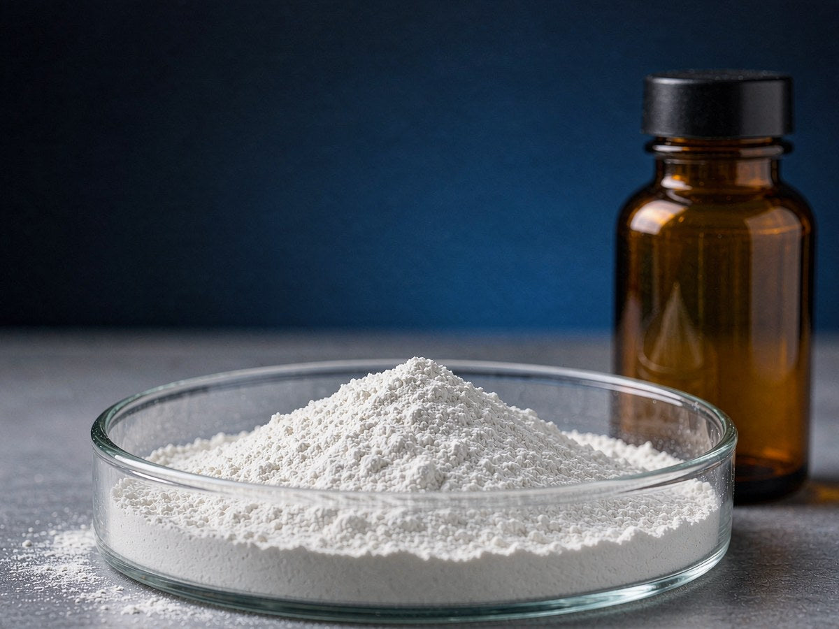 7-Ketolithocholic Acid (7-KLCA, CAS 4651-67-6) fine powder sample with amber vial - JAN Bio