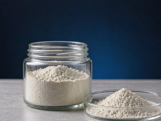 Chenodeoxycholic Acid (CDCA, CAS 474-25-9) off-white powder sample in glass jar - JAN Bio