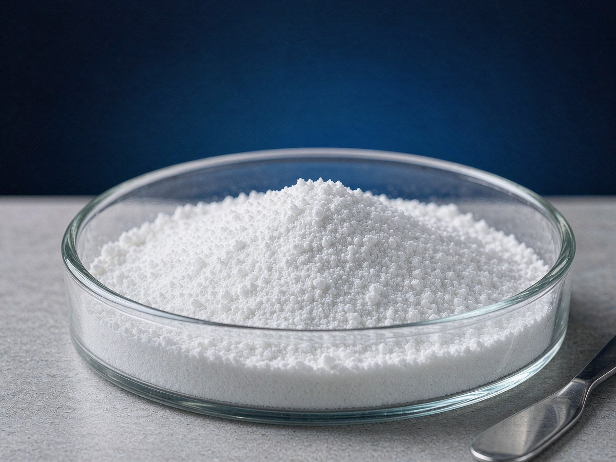 Ursodeoxycholic Acid (UDCA, CAS 128-13-2) white crystalline powder in glass petri dish - JAN Bio